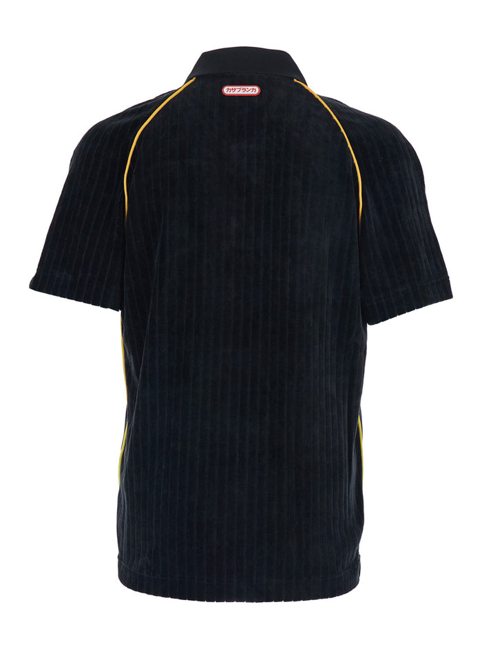 Black Polo Shirt with Classic Collar and Logo Embroidery on the Front in Corduroy Man Tshirts
