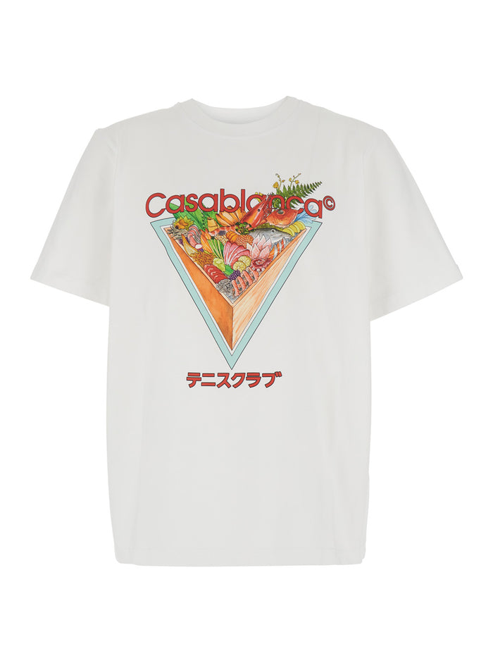 Tennis Club Icon White Crewneck T-Shirt With Maxi Print On The Front Cotton Jersey Man Tshirts And Polo Shirts