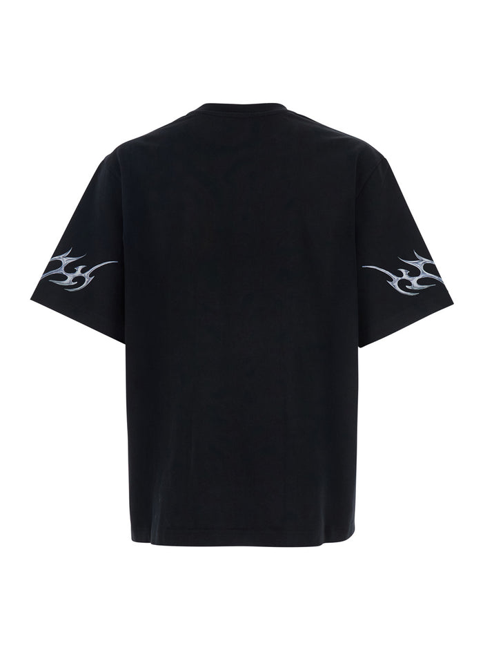 Blades Black Crewneck T-Shirt With Maxi Print On The Front Cotton Jersey Man Organic Tshirts And Polo Shirts