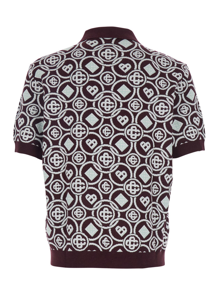 Bordeaux Polo Shirt With Classic Collar And All-Over Monogram Cotton Man Tshirts