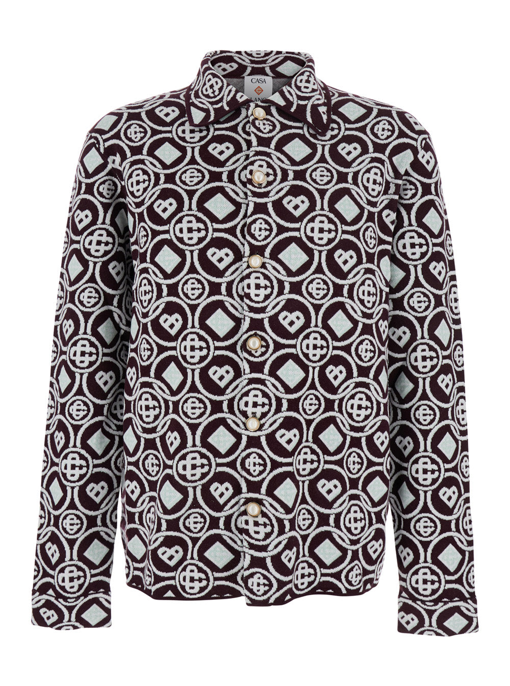 Bordeaux Shirt with Classic Collar and All-Over Monogram in Cotton Man Blouses