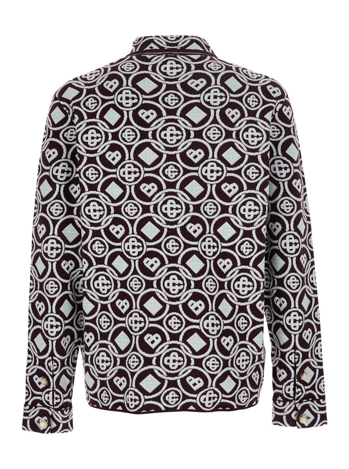 Bordeaux Shirt with Classic Collar and All-Over Monogram in Cotton Man Blouses