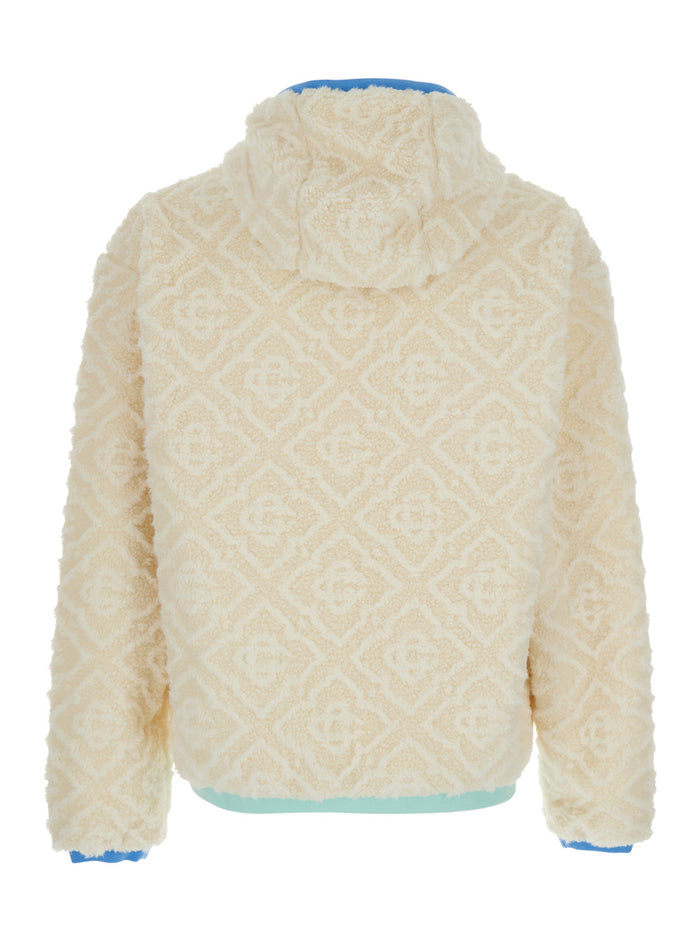 Beige Jacket With All-Over Monogram And Fixed Hood Fabric Man Polyester