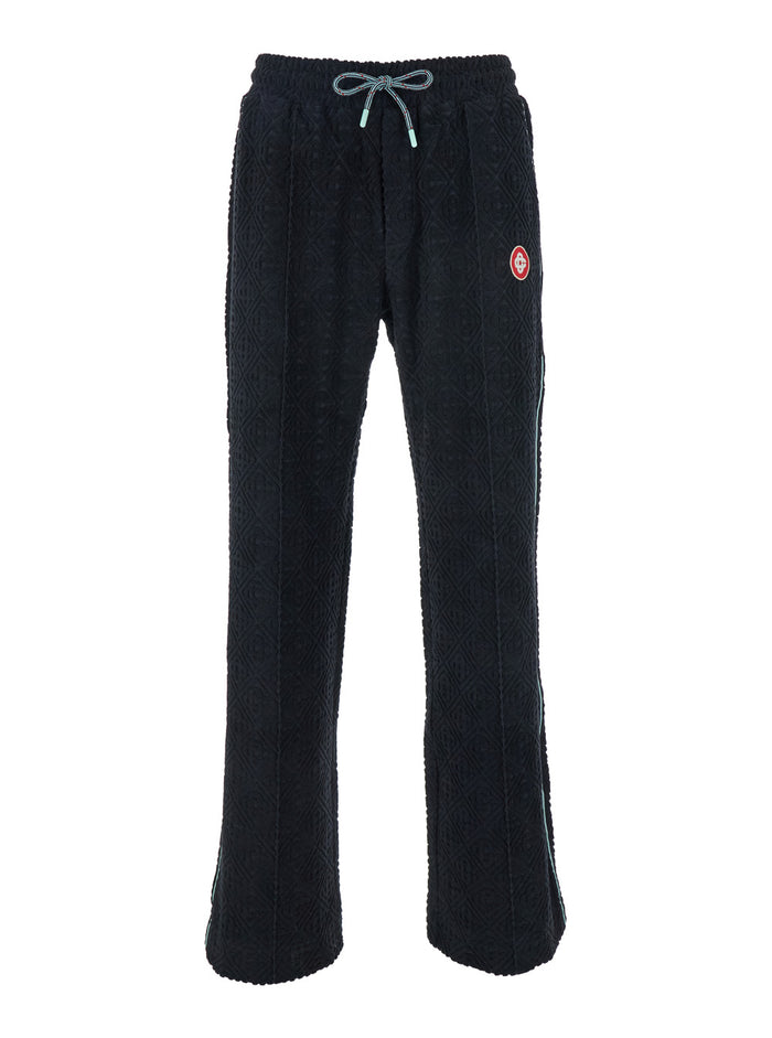 Black Pants With All-Over Embossed Monogram And Drawstring Waist Cotton Man Polyamide Elastane Trousers