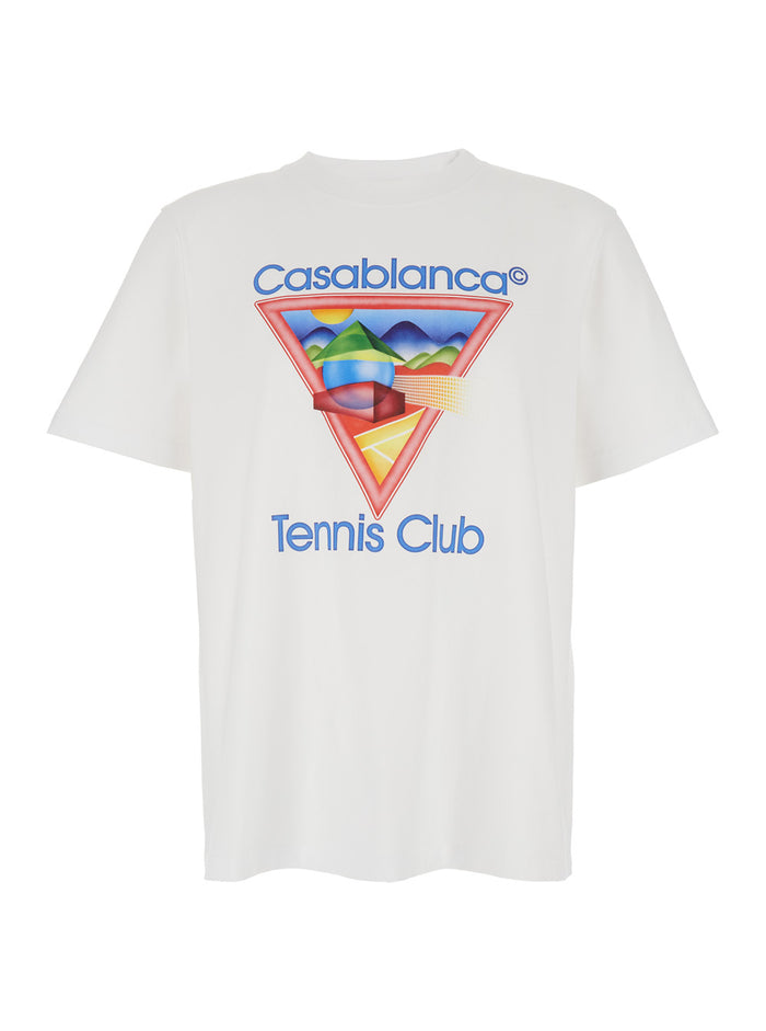 White Crewneck T-Shirt with Logo on the Front in Cotton Man Organic Tshirts And Polo Shirts