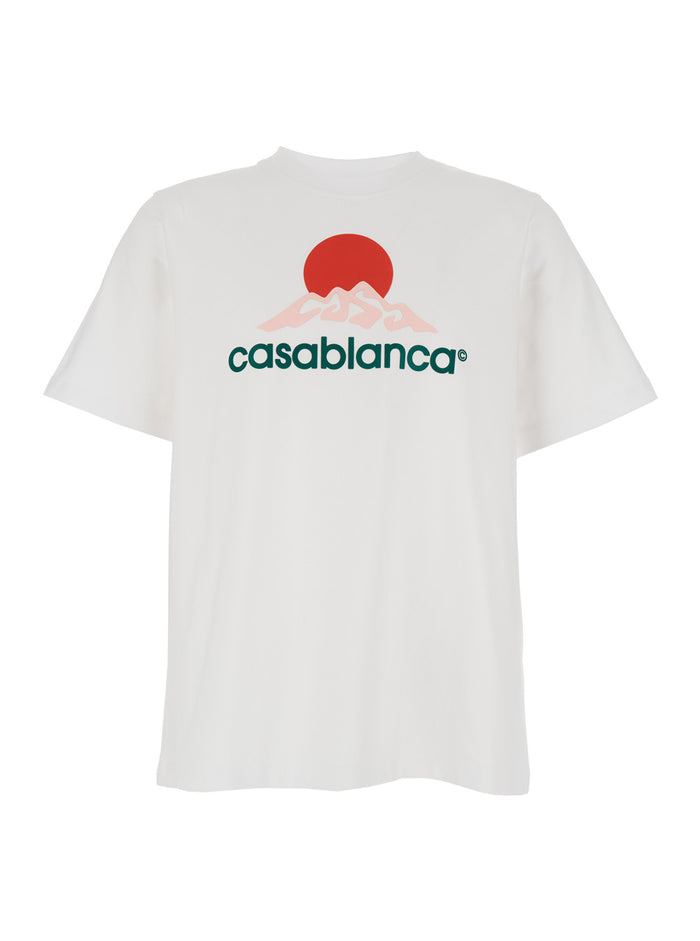 White Crewneck T-Shirt with Logo on the Front in Cotton Man Organic Tshirts And Polo Shirts