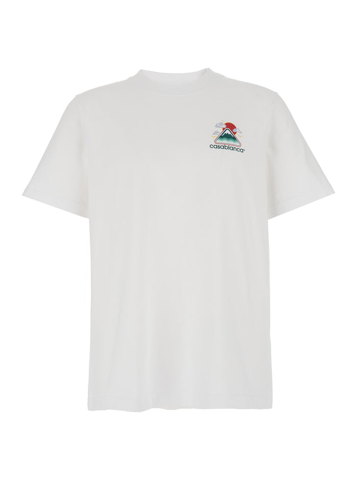 White T-Shirt with Crewneck and Logo on the Front Maxi Back in Cotton Man Organic Tshirts Polo Shirts