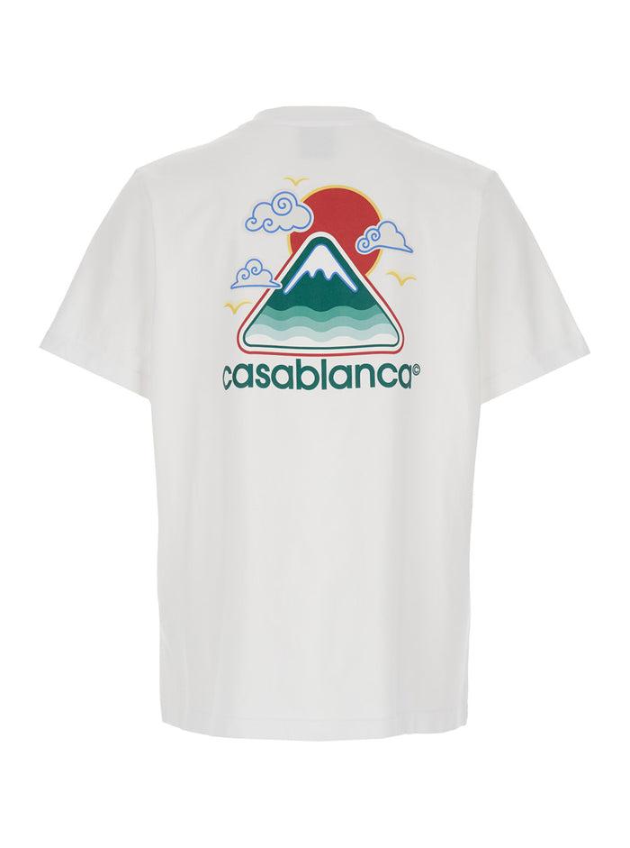 White T-Shirt with Crewneck and Logo on the Front Maxi Back in Cotton Man Organic Tshirts Polo Shirts