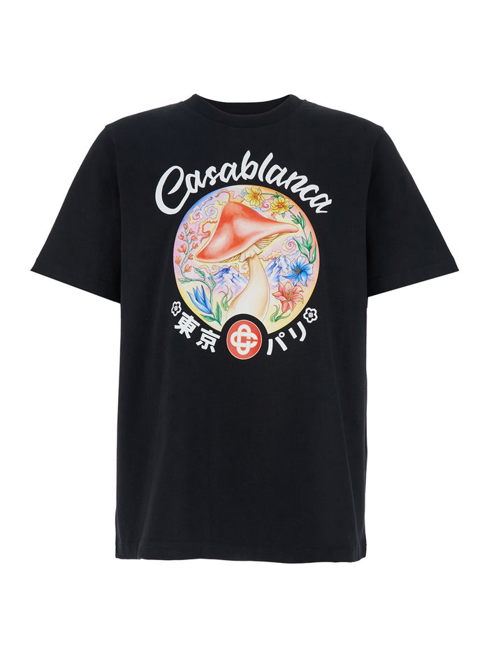 Black Crewneck T-Shirt With Logo On The Front Cotton Man Organic Tshirts And Polo Shirts