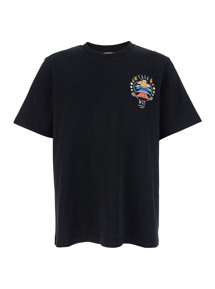 Blackt-Shirt With Crewneck And Logo On The Front Maxi Back Cotton Man Black Organic Tshirts Polo Shirts