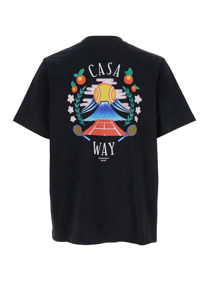Blackt-Shirt With Crewneck And Logo On The Front Maxi Back Cotton Man Black Organic Tshirts Polo Shirts