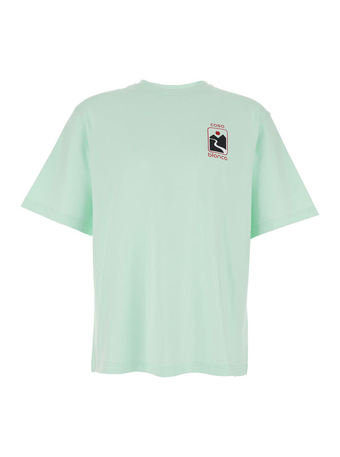 Green T-Shirt With Crewneck And Logo On The Front Maxi Back Cotton Man Organic Tshirts Polo Shirts