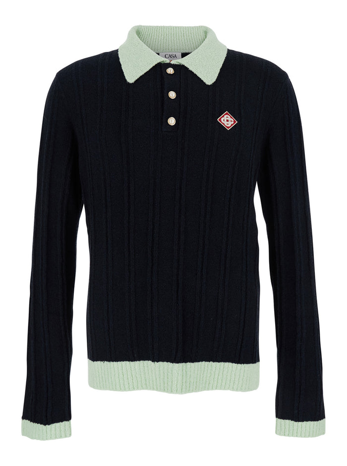 Black Polo Shirt With Classic Collar And Logo Patch On The Front Cotton Blend Man Nylon Elastane Tshirts