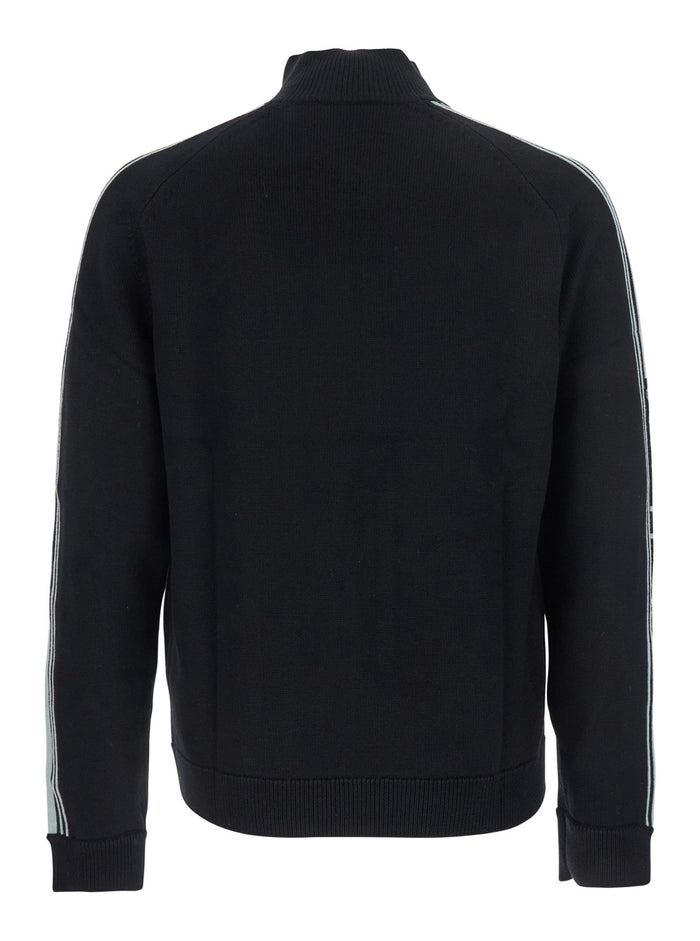 Black High Neck Sweatshirt With Logo Patch On The Front Wool Man Merino Sweatshirts