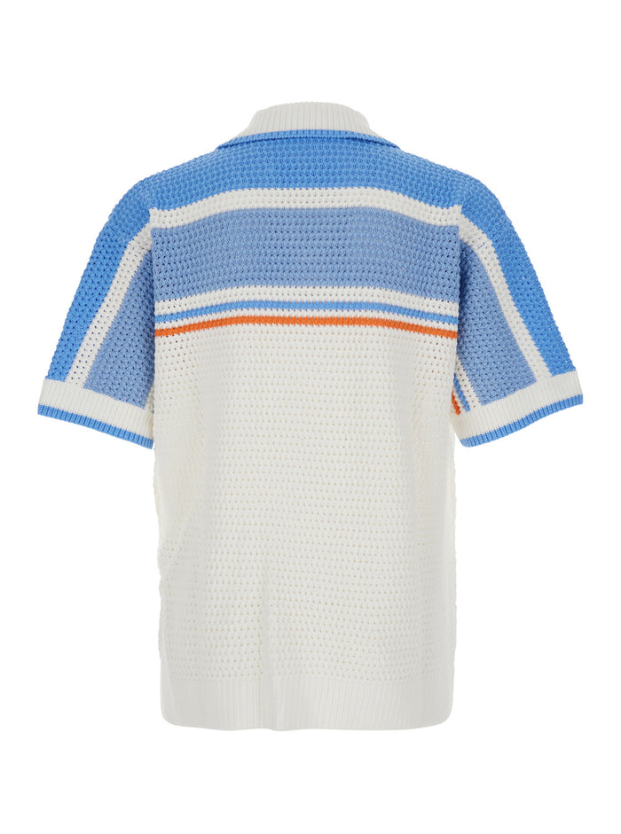 White Shirt With Classic Collar And Chest Logo Patch Cotton Man Blouses