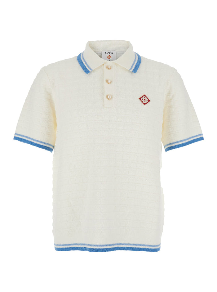 White Shirt With Classic Collar And Chest Logo Patch Cotton Man Tshirts Polo