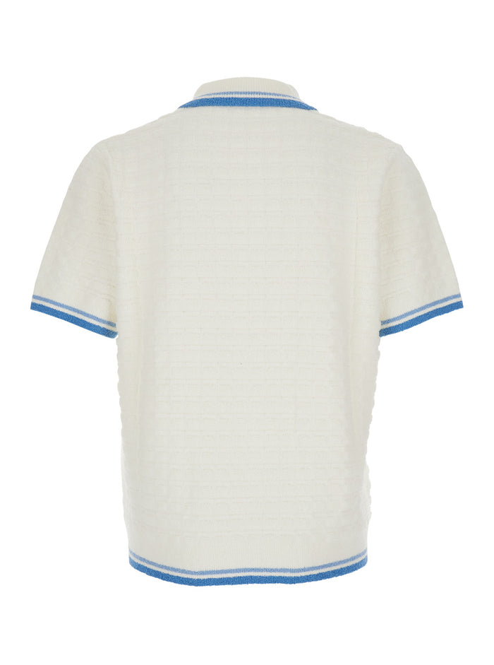 White Shirt With Classic Collar And Chest Logo Patch Cotton Man Tshirts Polo