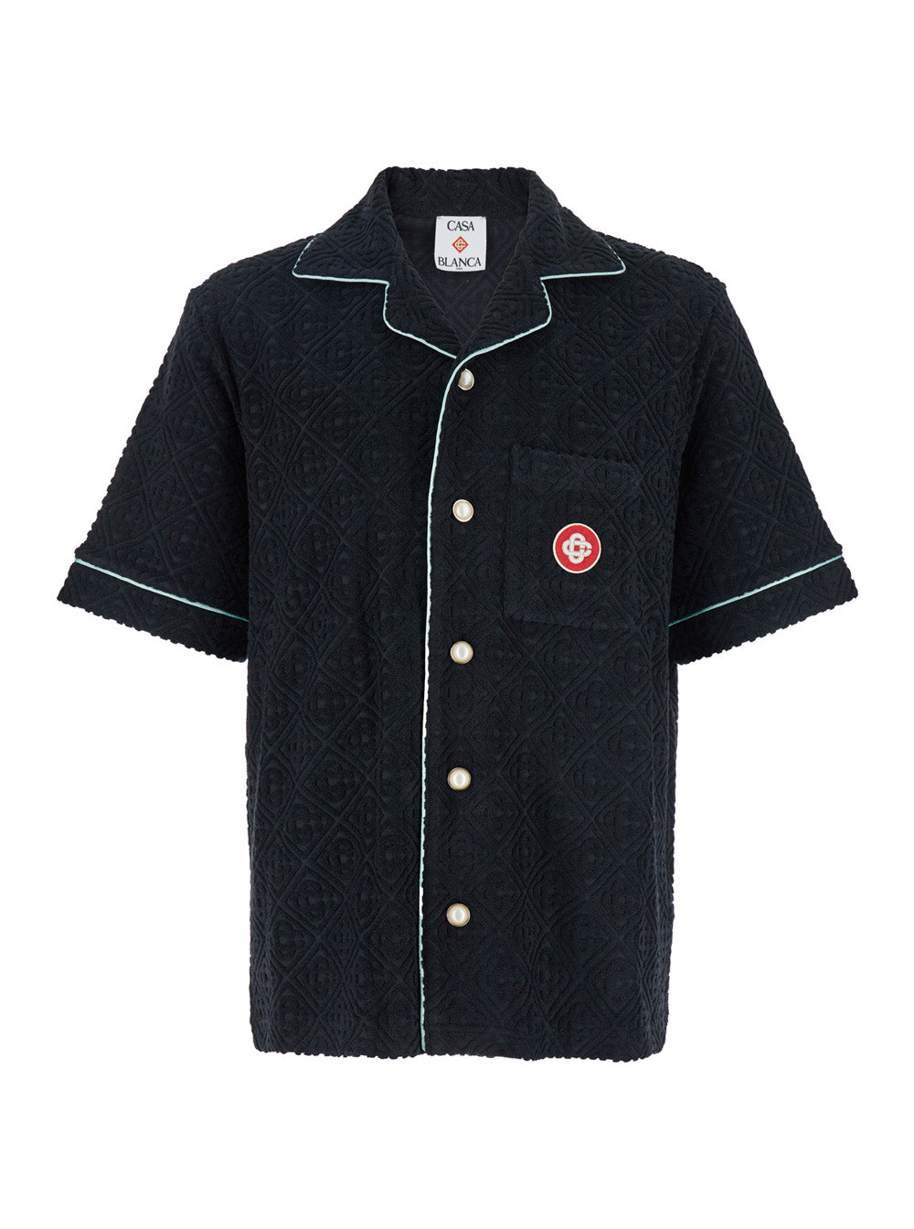 Black Shirt With Classic Lapels And All-Over Embossed Monogram In Cotton Man Polyamide Elastane Blouses