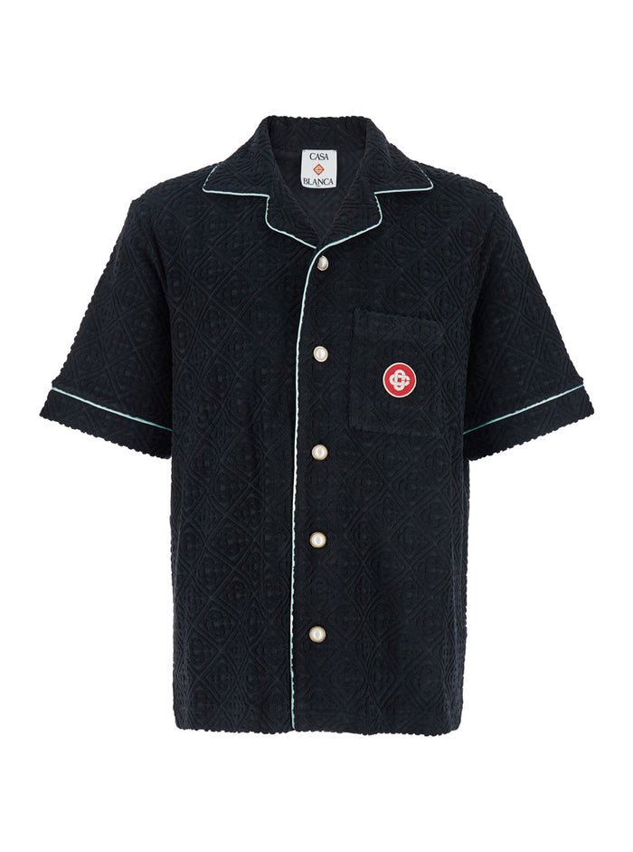 Black Shirt With Classic Lapels And All-Over Embossed Monogram In Cotton Man Polyamide Elastane Blouses