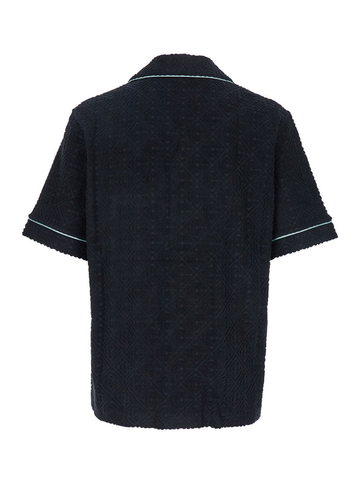 Black Shirt With Classic Lapels And All-Over Embossed Monogram In Cotton Man Polyamide Elastane Blouses