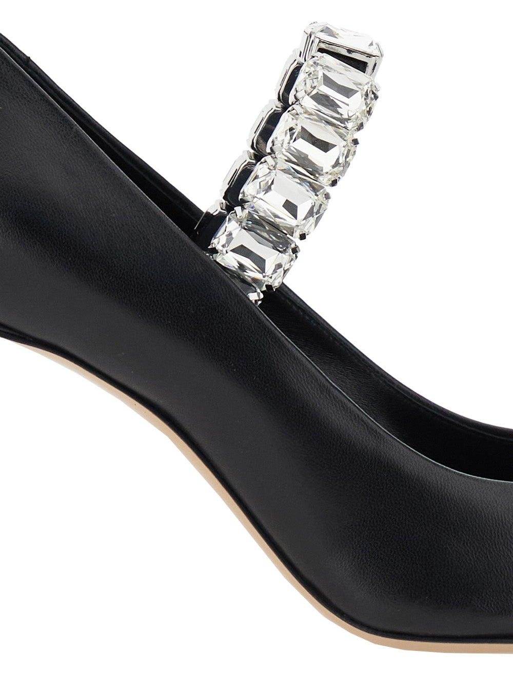 Black Pumps With Crystal Embellished Strap And High Stiletto Heel Leather Woman Nappa Heels