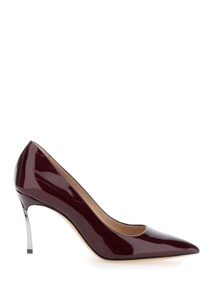 Bordeaux Pumps With High Stiletto Heel Patent Leather Woman Calf Heels