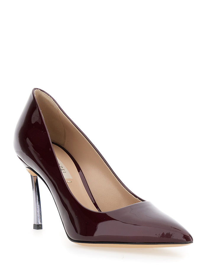 Bordeaux Pumps With High Stiletto Heel Patent Leather Woman Calf Heels