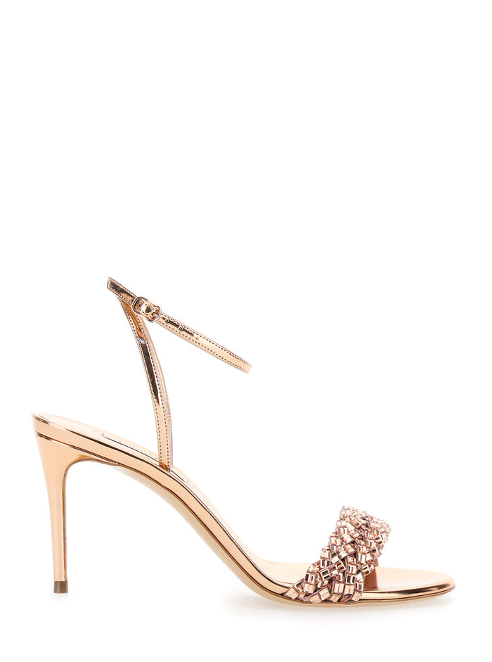 Starlink Pink Sandals With High Stiletto Heel And Braided Embellishment Ecoleather Woman Polyurethane Polyester Heels