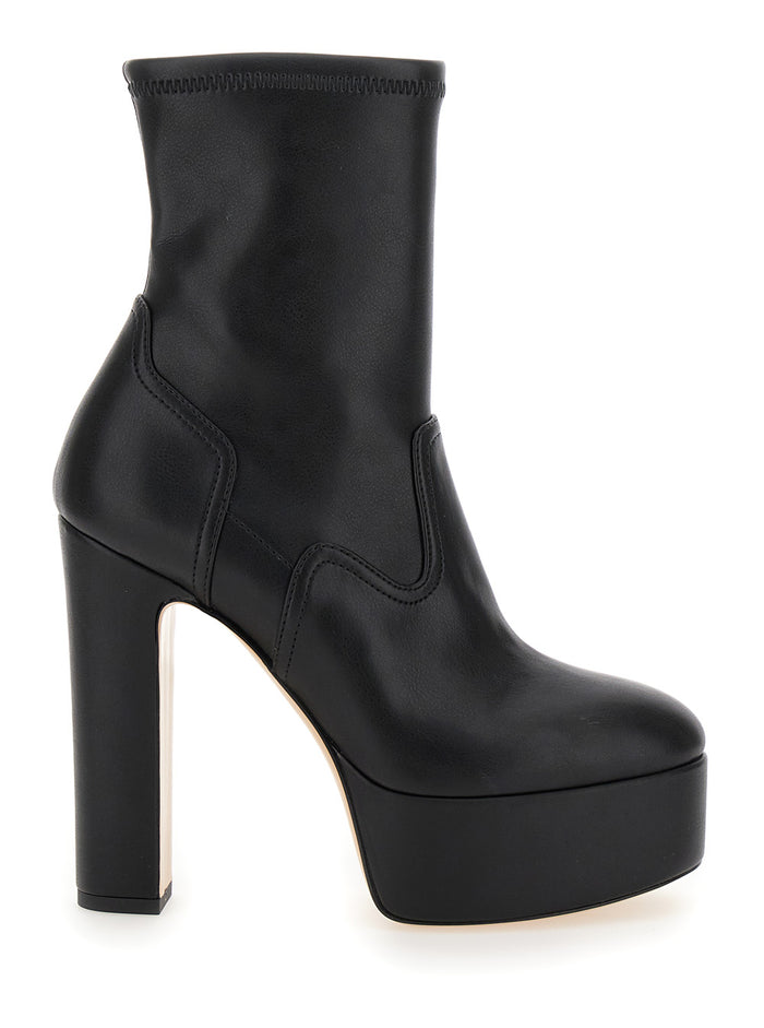 Patty Black Ankle Boots With High Heel And Platform Leather Woman Polyurethane Polyester