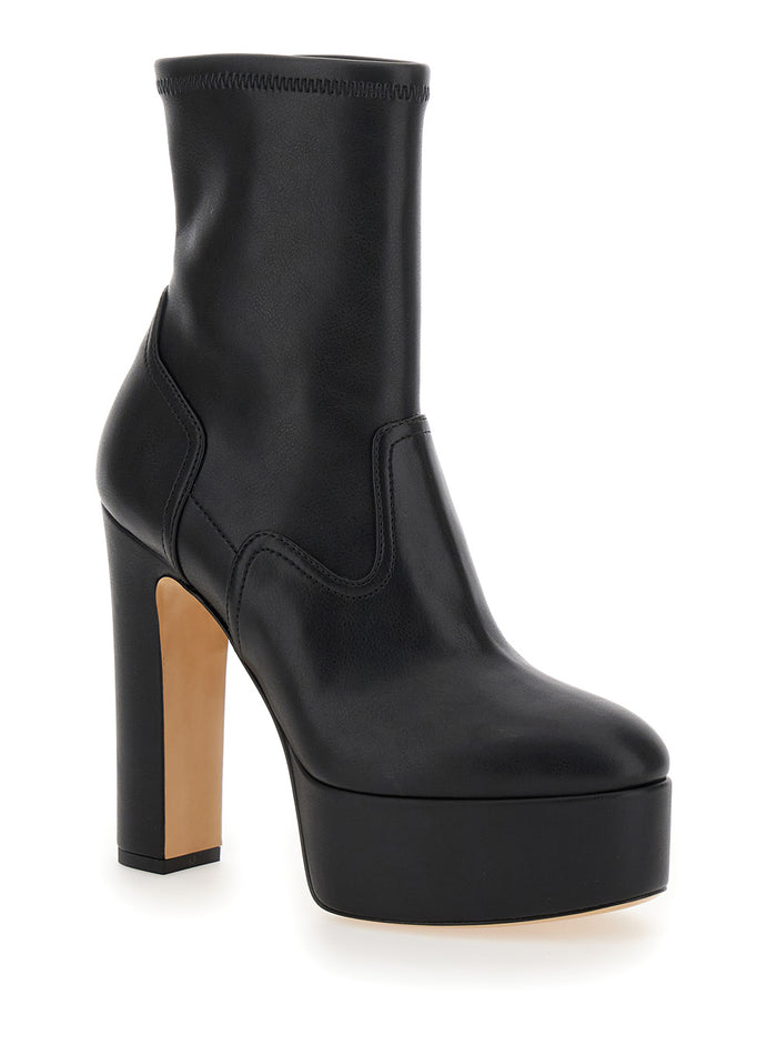 Patty Black Ankle Boots With High Heel And Platform Leather Woman Polyurethane Polyester