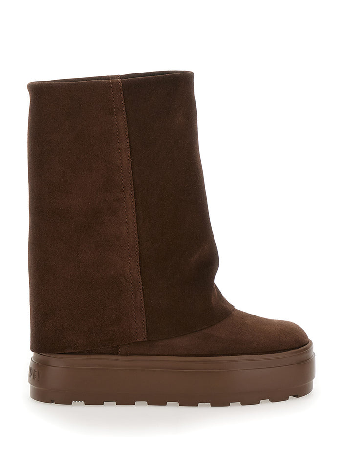 Renna Brown Boots With Layered Design Suede Woman Calf