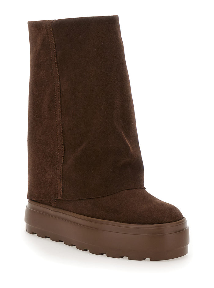 Renna Brown Boots With Layered Design Suede Woman Calf
