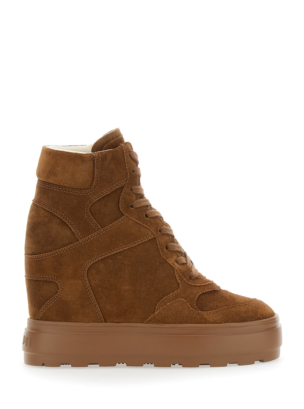 Brown Wedge Sneakers With Back Logo Suede Woman Calf