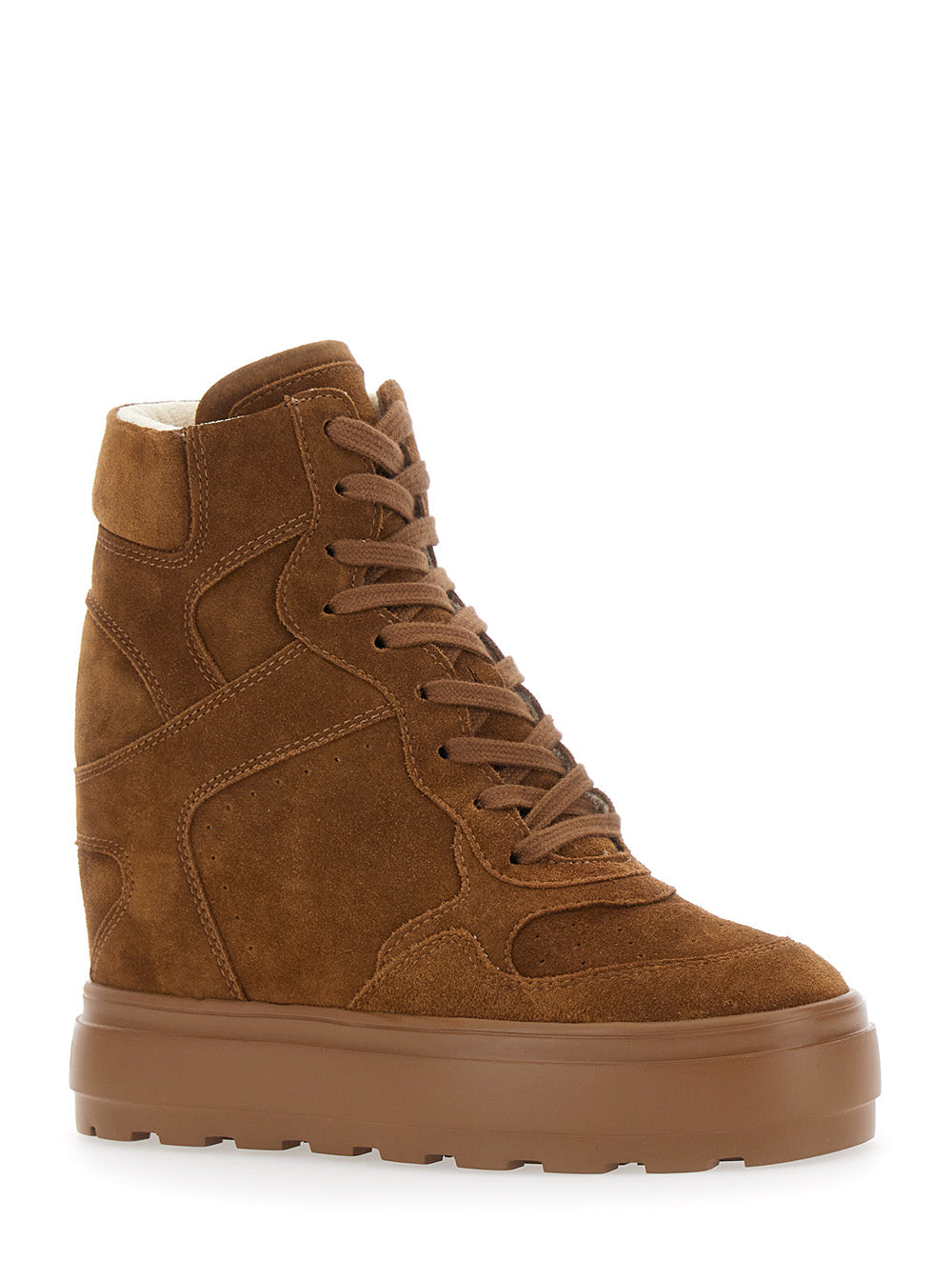 Brown Wedge Sneakers With Back Logo Suede Woman Calf