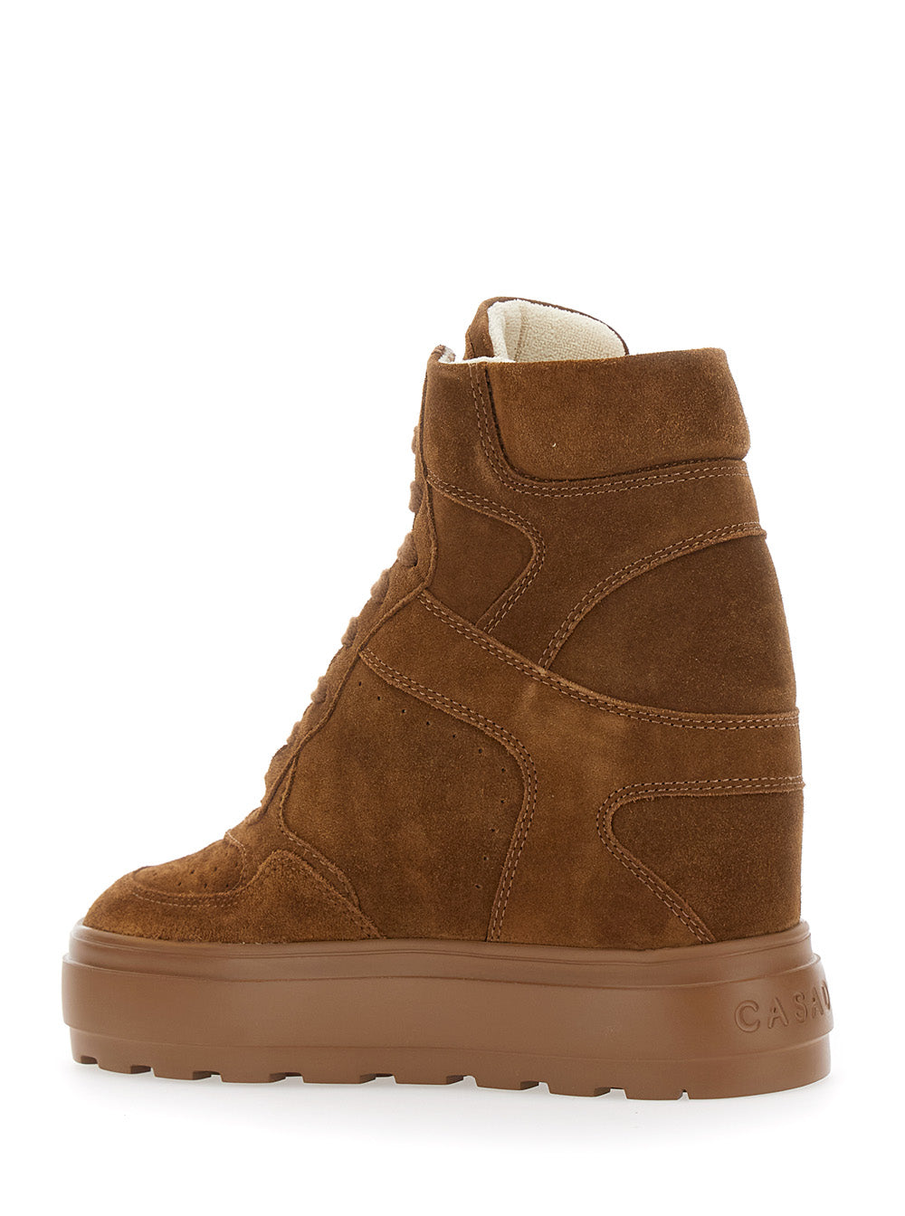 Brown Wedge Sneakers With Back Logo Suede Woman Calf