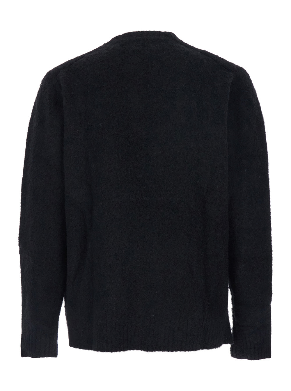 Black Crew Neck Sweater with Brushed Effect in Alpaca and Wool Blend Man Nylon Spandex Jersey