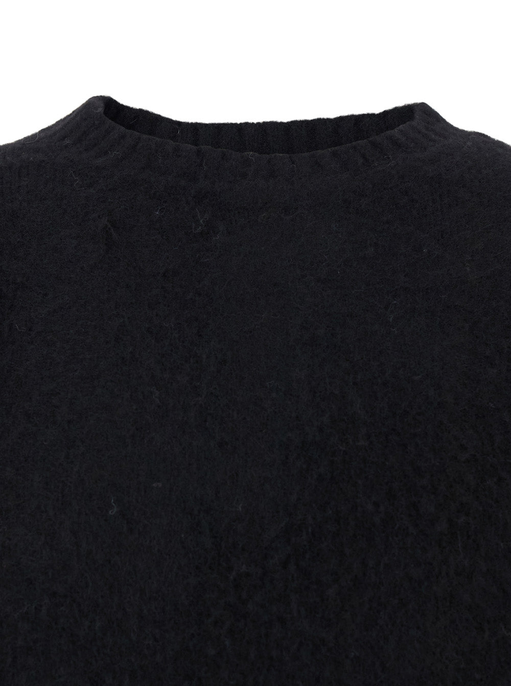 Black Crew Neck Sweater with Brushed Effect in Alpaca and Wool Blend Man Nylon Spandex Jersey