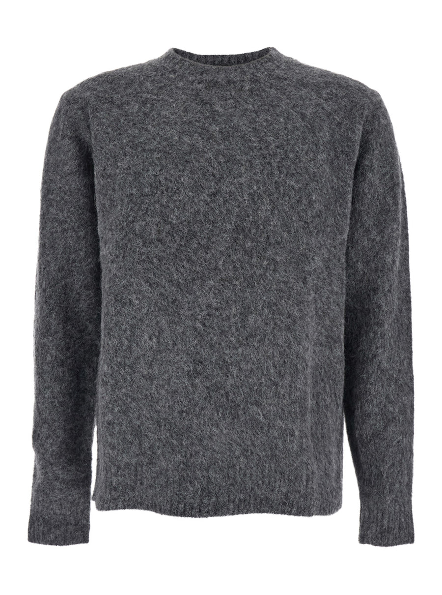 Grey Crewneck Sweater With Ribbed Trims Alpaca Tops