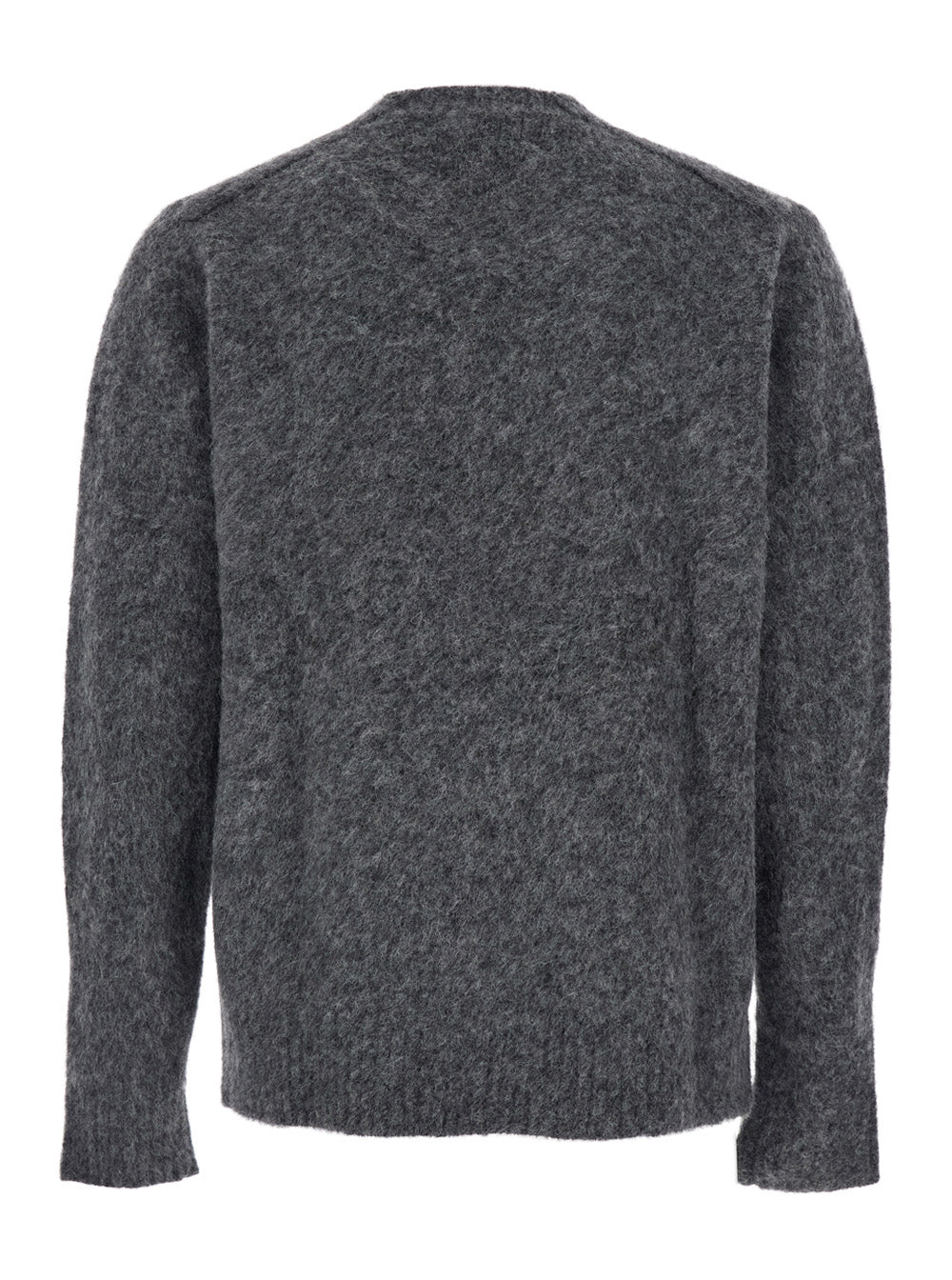 Grey Crewneck Sweater with Ribbed Trims in Wool Blend Man Alpaca Nylon Spandex Jersey