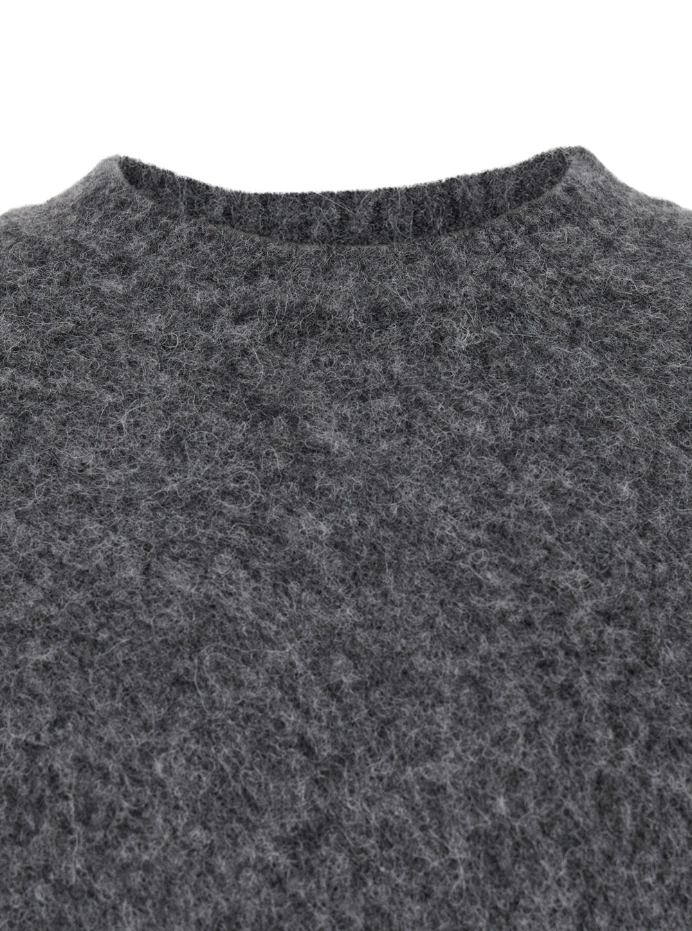 Grey Crewneck Sweater with Ribbed Trims in Wool Blend Man Alpaca Nylon Spandex Jersey