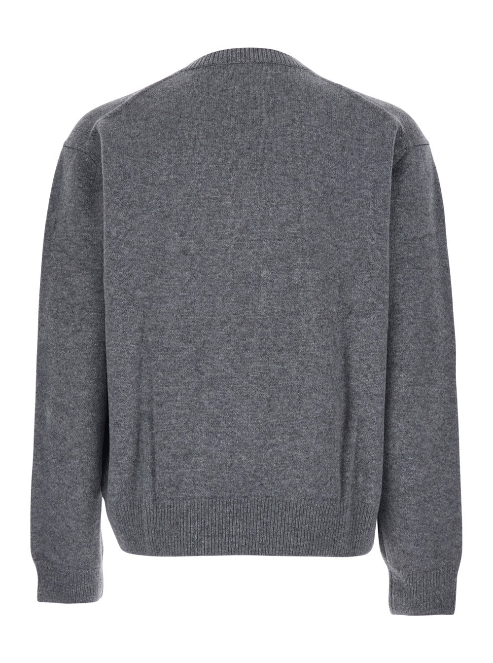 Grey Sweater with V Neck and Ribbed Trims in Wool Man Jersey