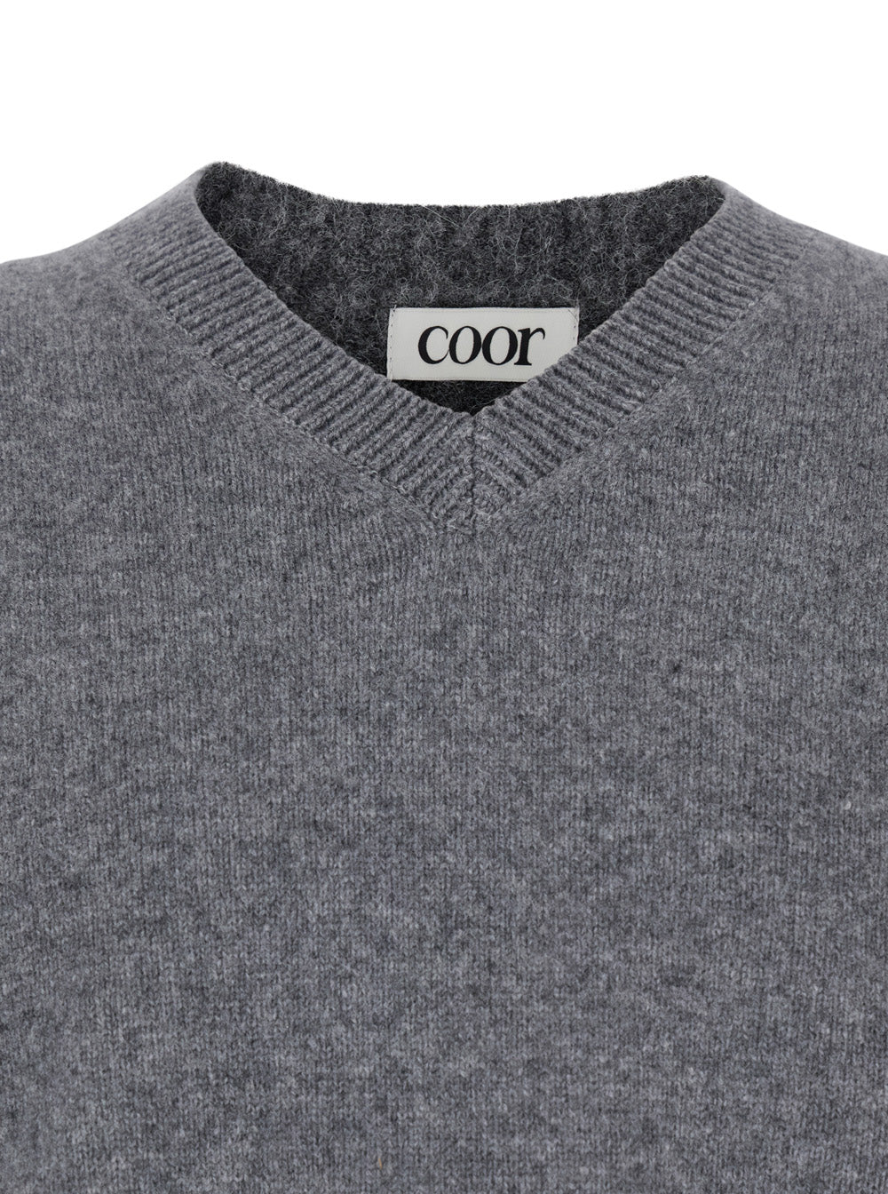 Grey Sweater with V Neck and Ribbed Trims in Wool Man Jersey
