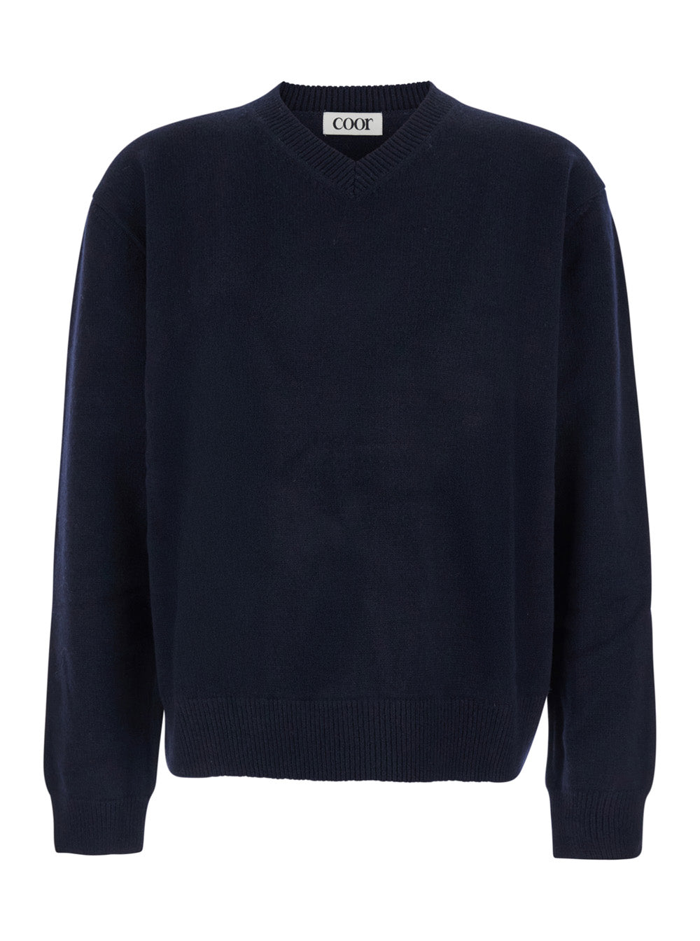 Blue Sweater with V Neck and Ribbed Trims in Wool Man Blu Jersey