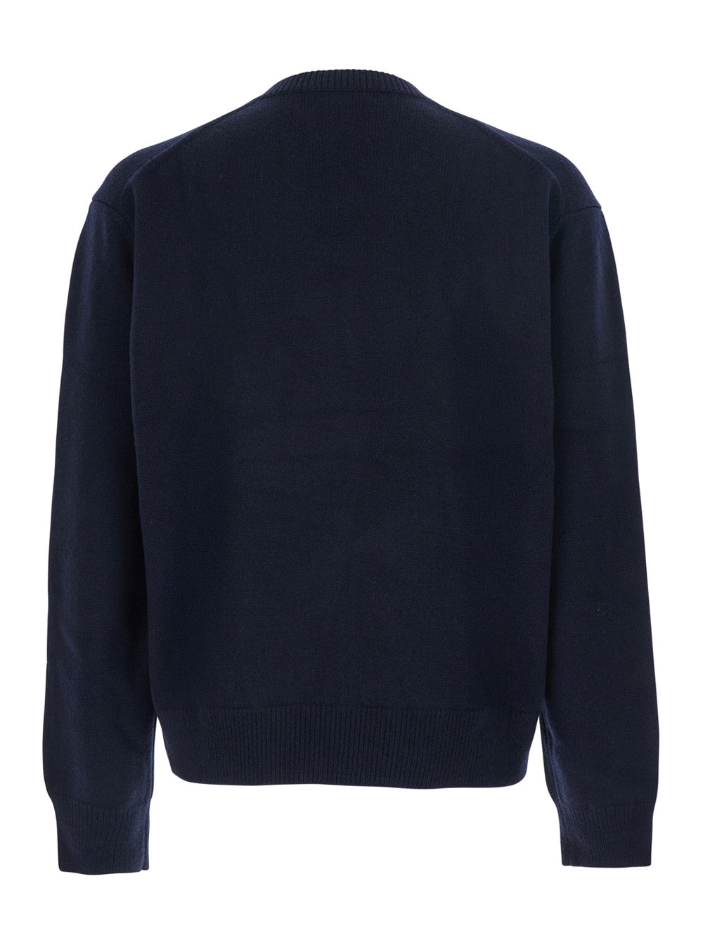 Blue Sweater with V Neck and Ribbed Trims in Wool Man Blu Jersey