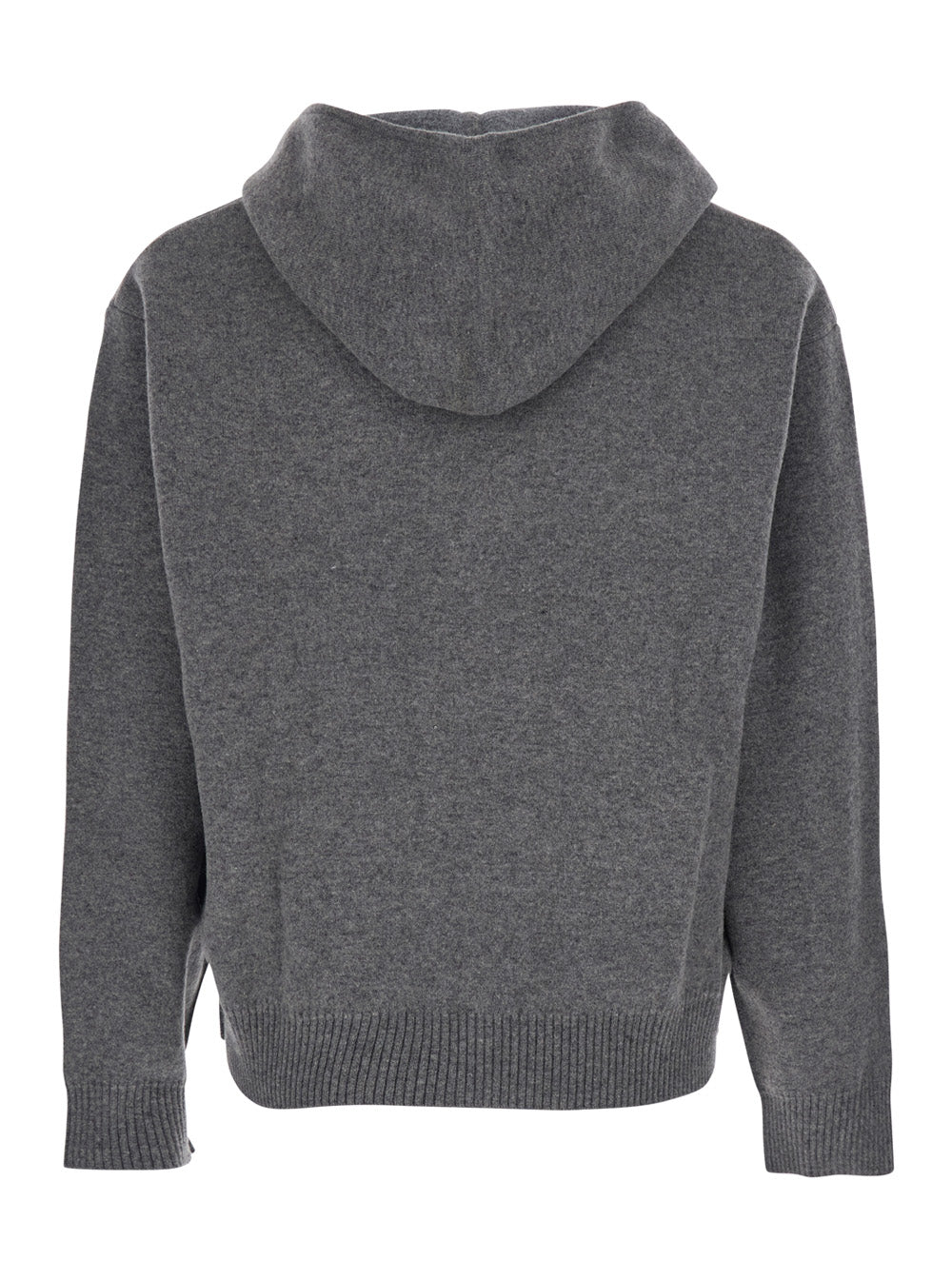 Grey Sweatshirt with Hood and Front Zip Closure in Wool Cashmere Man Sweatshirts