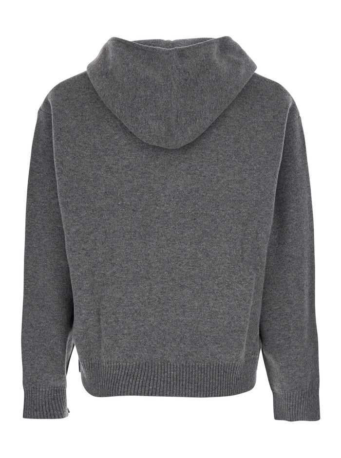 Grey Sweatshirt with Hood and Front Zip Closure in Wool Cashmere Man Sweatshirts