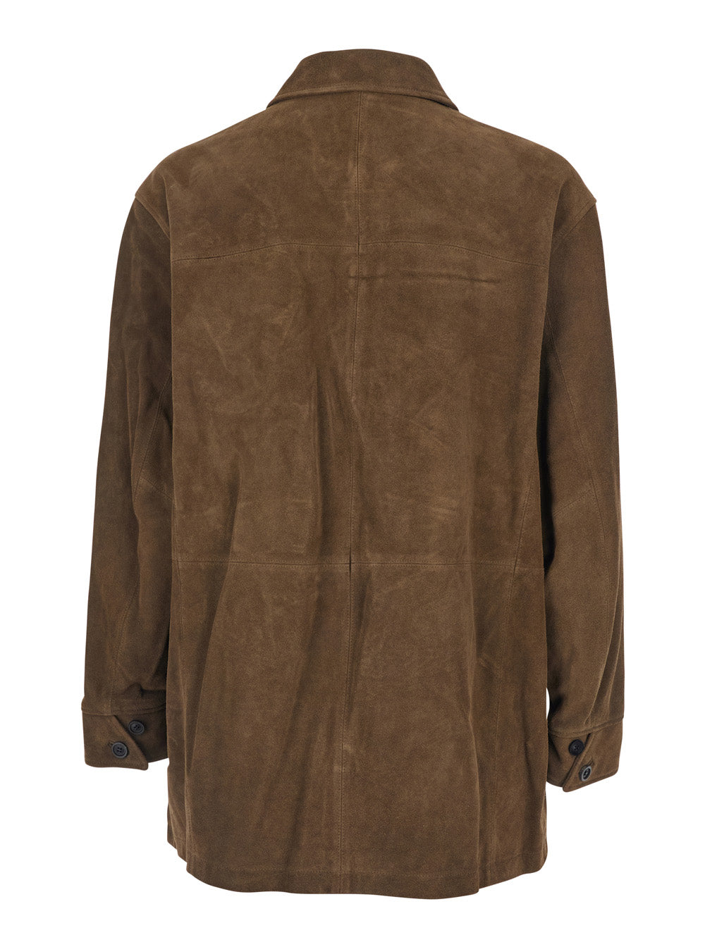 Brown Coat with Classic Collar in Suede Man Cow Outerwear
