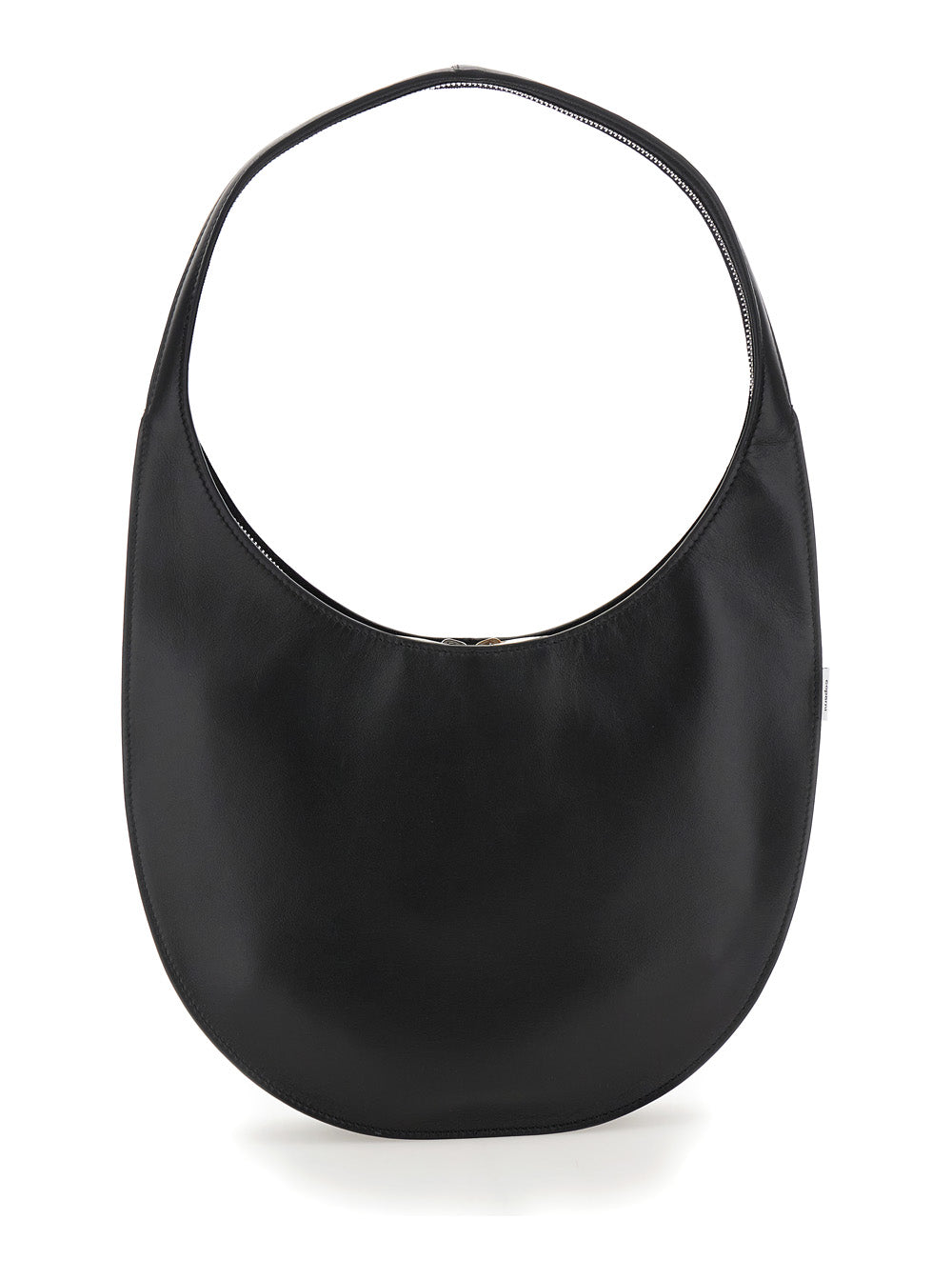 Swipe Medium Black Shoulder Bag with Logo on Front in Leather Woman Cow