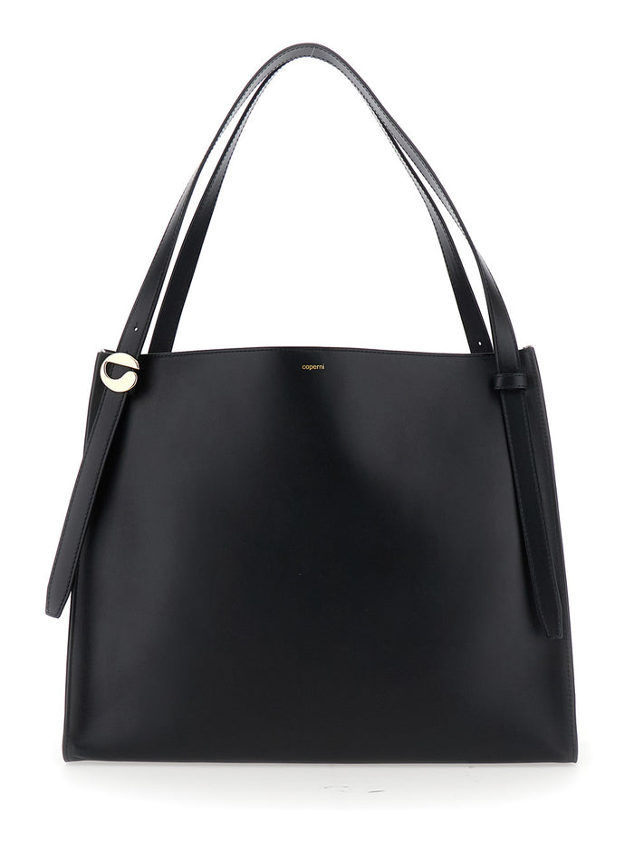 Black Shoulder Bag with Logo Detail and Lettering on the Front in Leather Woman Cow