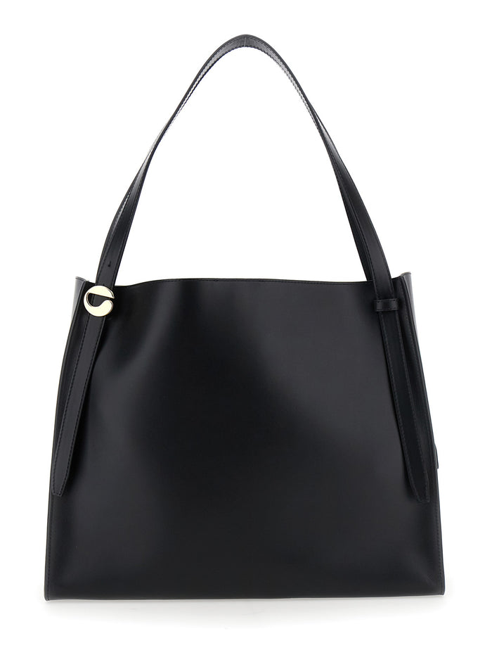 Black Shoulder Bag with Logo Detail and Lettering on the Front in Leather Woman Cow